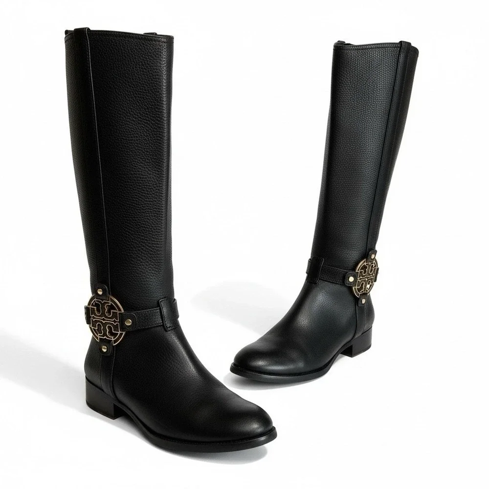 Tory Burch Womens‎ Leather Amanda Tall Riding Boots Size 7  Black Equestrian